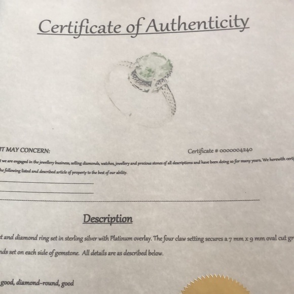 Sterling Set Green Amethyst Earrings & Ring - Picture 11 of 13